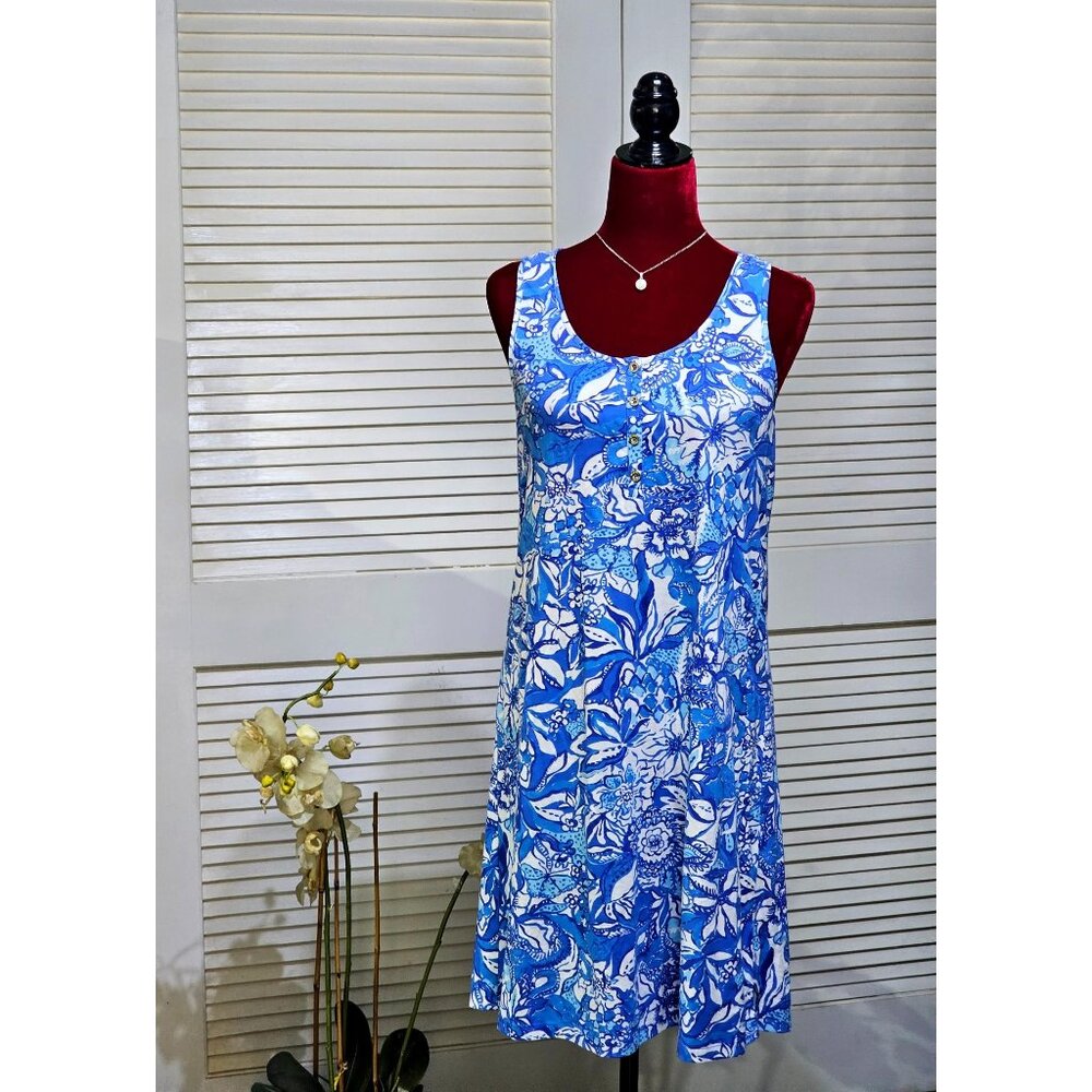 Lilly Pulitzer Wo's Blue Lela Henley Tang Flocking Fabulous Tank Dress Sz S 2785